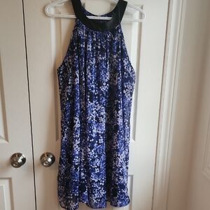 Charming Charlie Blue and Black Floral Trapeze Dress LG